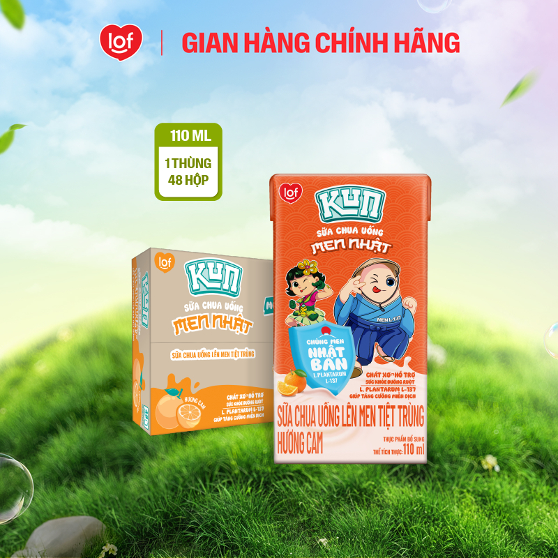 Sữa chua uống KUN vị cam thùng 48 hộp x 110ml (Có thể nhận bao bì cũ/mới)