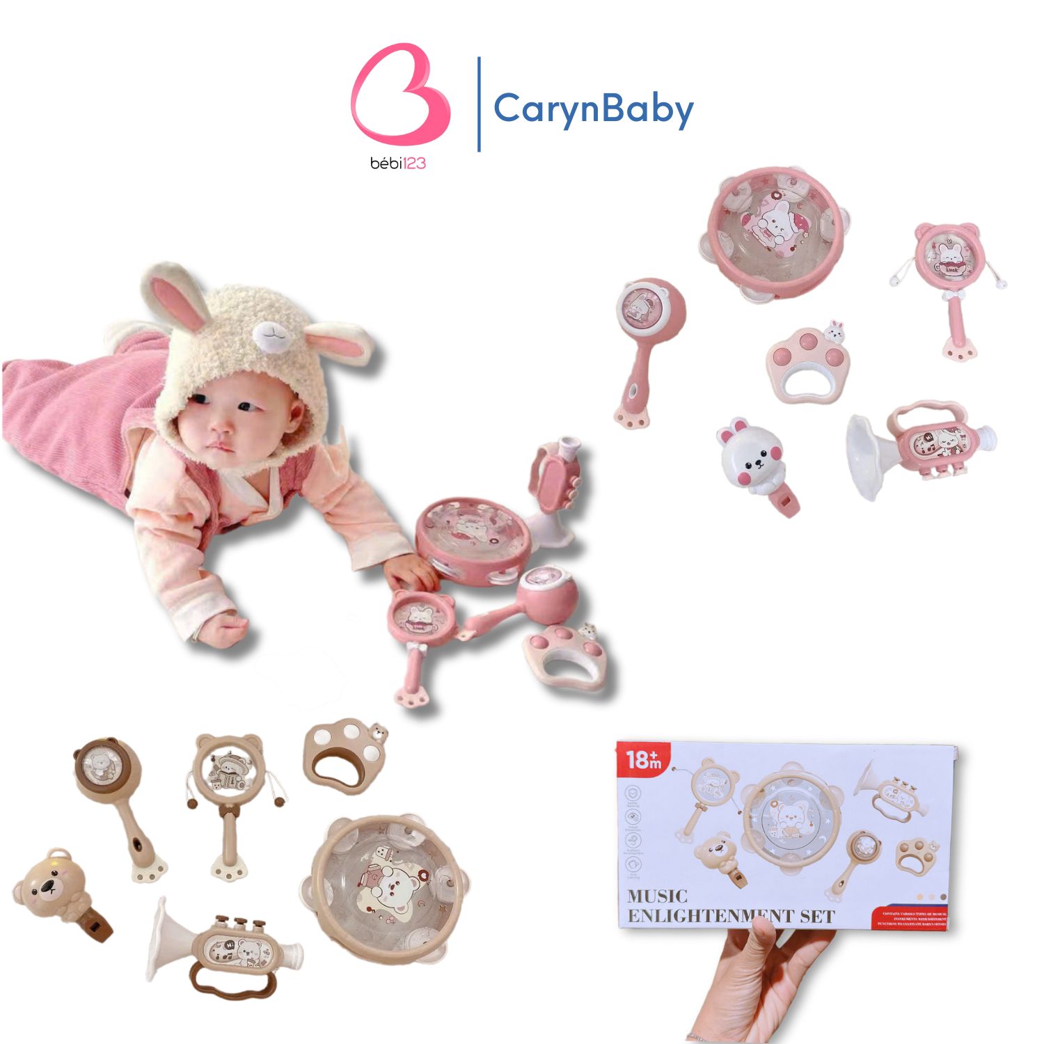 Bộ Lục Lạc Music Gấu Thỏ 6 Chi Tiết Cao Cấp Màu Pastel HQ Cho Bé CarynLAZADA