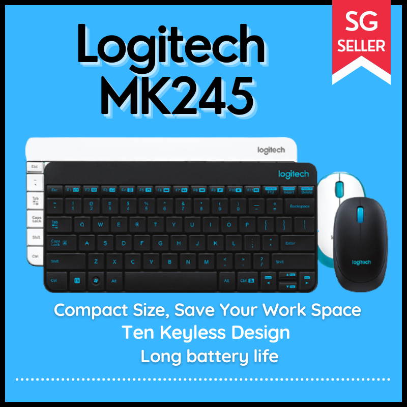 Logitech MK245 USB Nano Wireless Mini Keyboard 1000DPI Ergonomic Keyboard Mouse Combos Set for Home Office Notebook Laptop Singapore