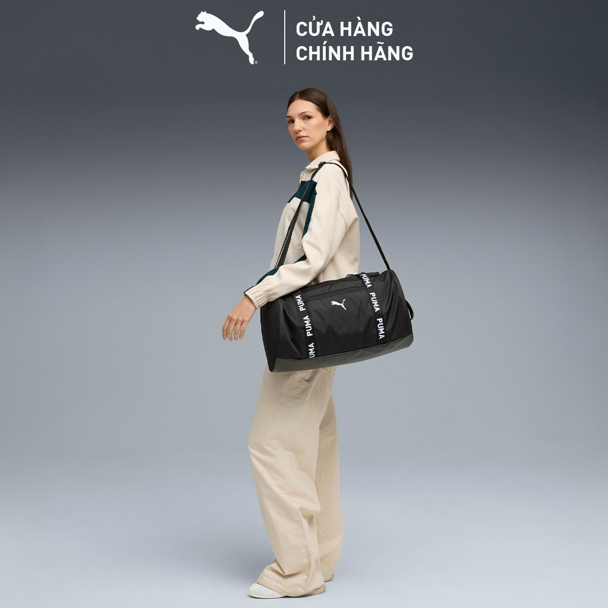 Túi Xách Thể Thao PUMA Nữ Training AT ESS Barrel Bag Black Màu Đen