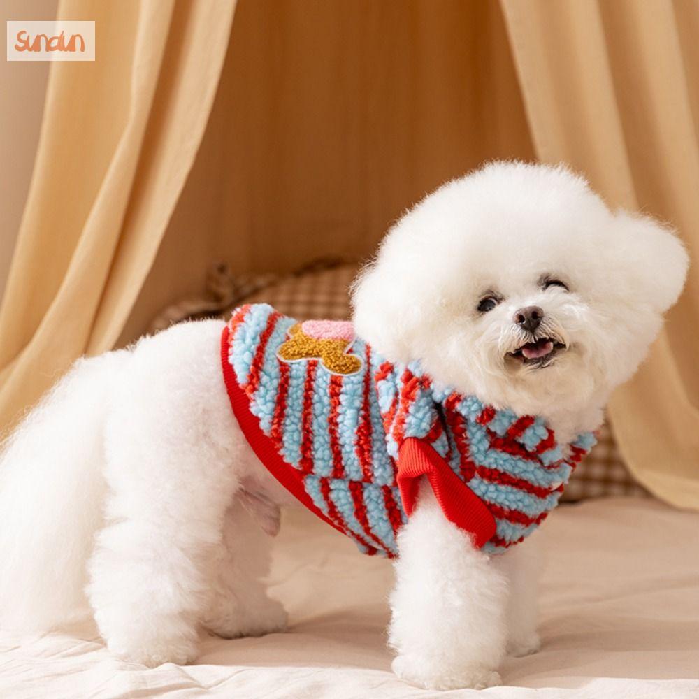 SUNDUN Ấm áp Áo hoodie chó sọc Mẫu hoạt hình Dày hơn Áo khoác cho chó Áo khoác hoodie cho chó với bóng Quần áo mùa đông cho chó Ngoài trời
