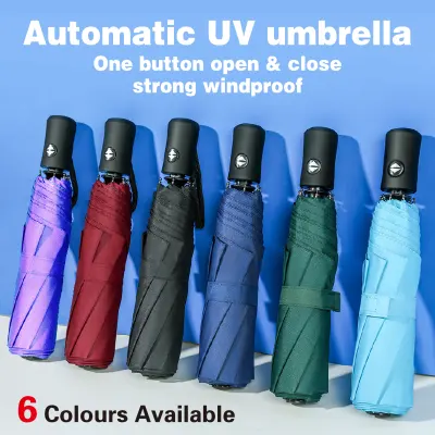 8Ribs Automatic Umbrella Super Windproof Large Umbrella Auto Open Close Excellent Water Repellency (UM-8K) || UV Protection Anti UV Black Coating SPF Protection Strong Frame