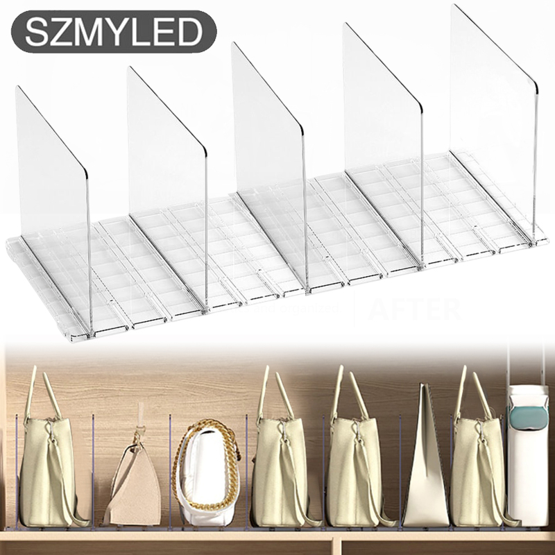 Transparent Handbag Purse Bag Divider Shelf With 5 Compartments Multipurpose Removable Closet Organi