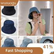 Wusuogu Denim Fabric Unisex Beach Cap Cotton Bucket Hats Sunbonnet Fisherman Hat Suede Panama Hat