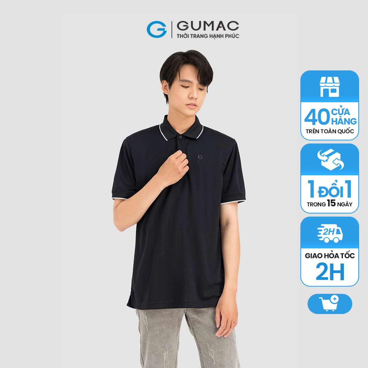 Áo polo nam gumac, áo polo nam bo viền atnc08005