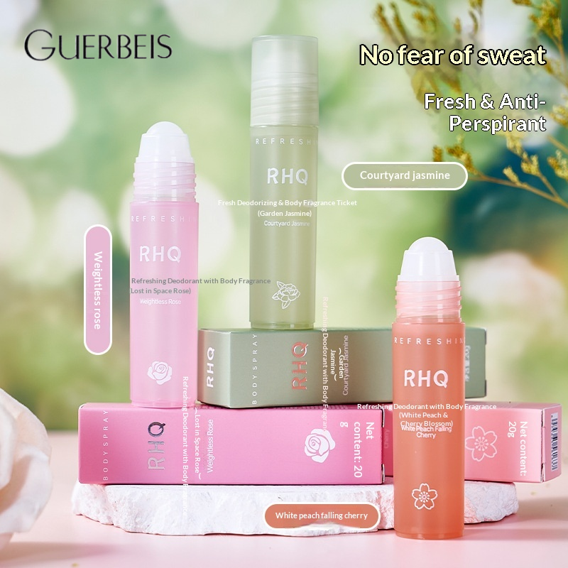 GUERBEIS RHQ Refreshing Body Deodorant Roll-On with White Peach and Cherry Scent, Long-Lasting Fragrance and Sweat Control for Women ราคา 32 บาท*ส่งฟรี