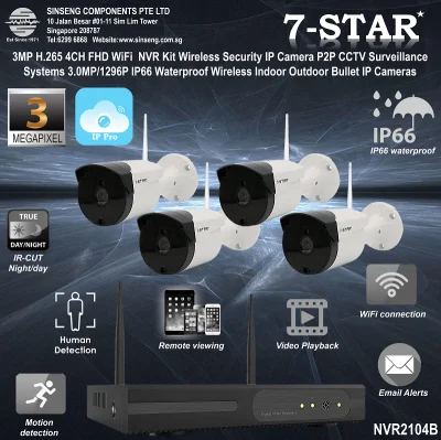 [SG Local Seller] Wireless Plug & Play 4 Channel Network Video Recorder (NVR) Kit Set with 4 3MP 1296P Weatherproof Wireless IP Camera - Wireless 4CH NVR/DVR (Mobile - PC APP:IP Pro)