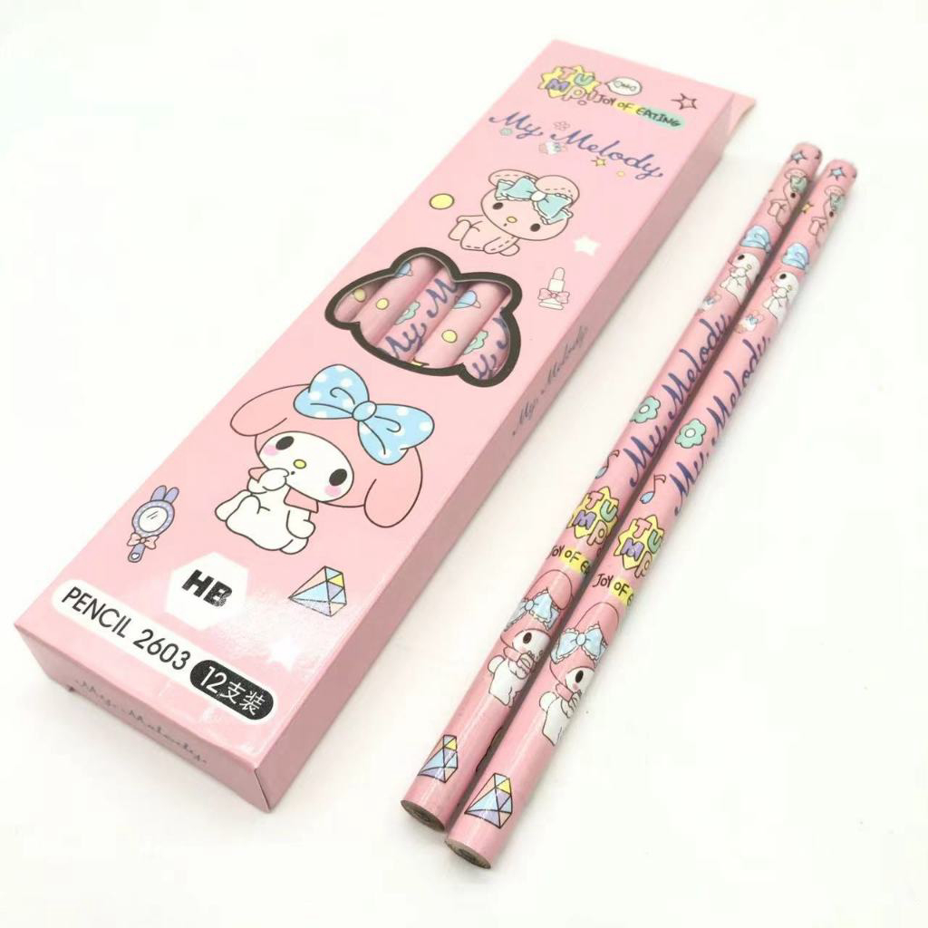Pensil 12pcs / Pena Mekanik 6pcs Set Kartun Sanrio Kuromi Alat Tulis Anak Sekolah ULI022