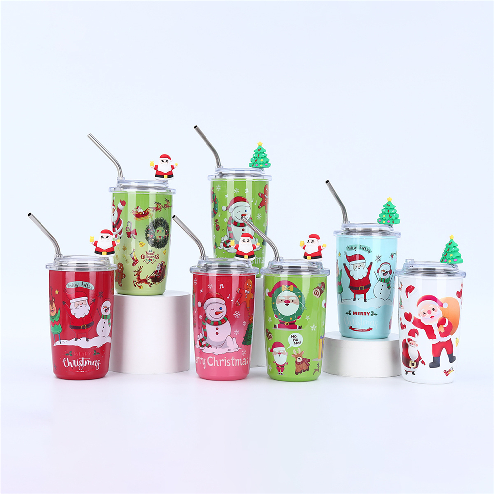 Suke 460ml New Christmas Series Straw Cup Cartoon Girl Double-layer Thick 304 Stainless Steel Vacuum Insulated Cup Coffee Cup