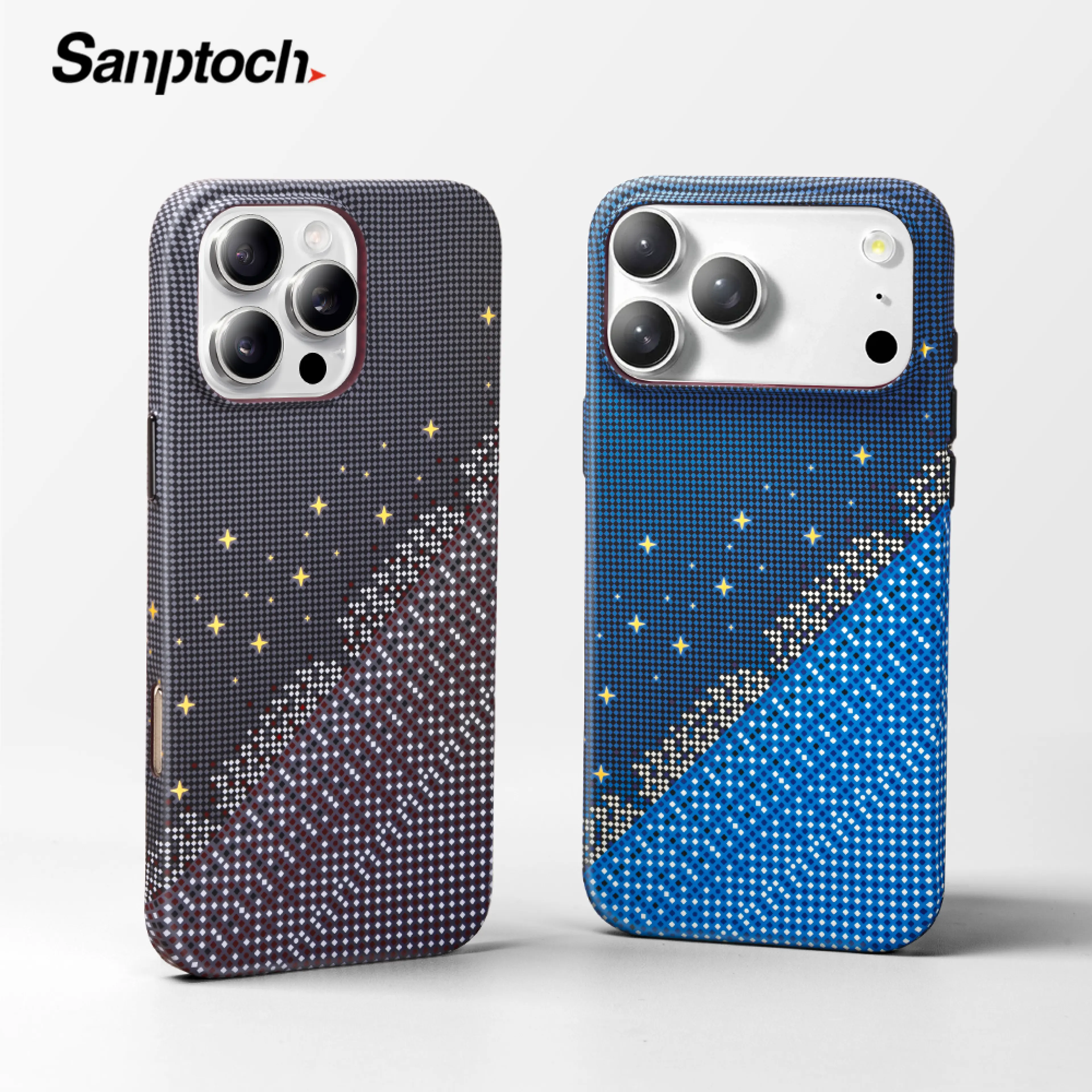 Sanptoch For Magsafe Carbon Fiber Texture Phone Case For iPhone 17 / 16 / 15 / 14 / 13 Pro Max Matte Starlight Pixels Shockproof Hard Cover For iPhone 17 Pro Max Slim Skin-friendly Protection Casing