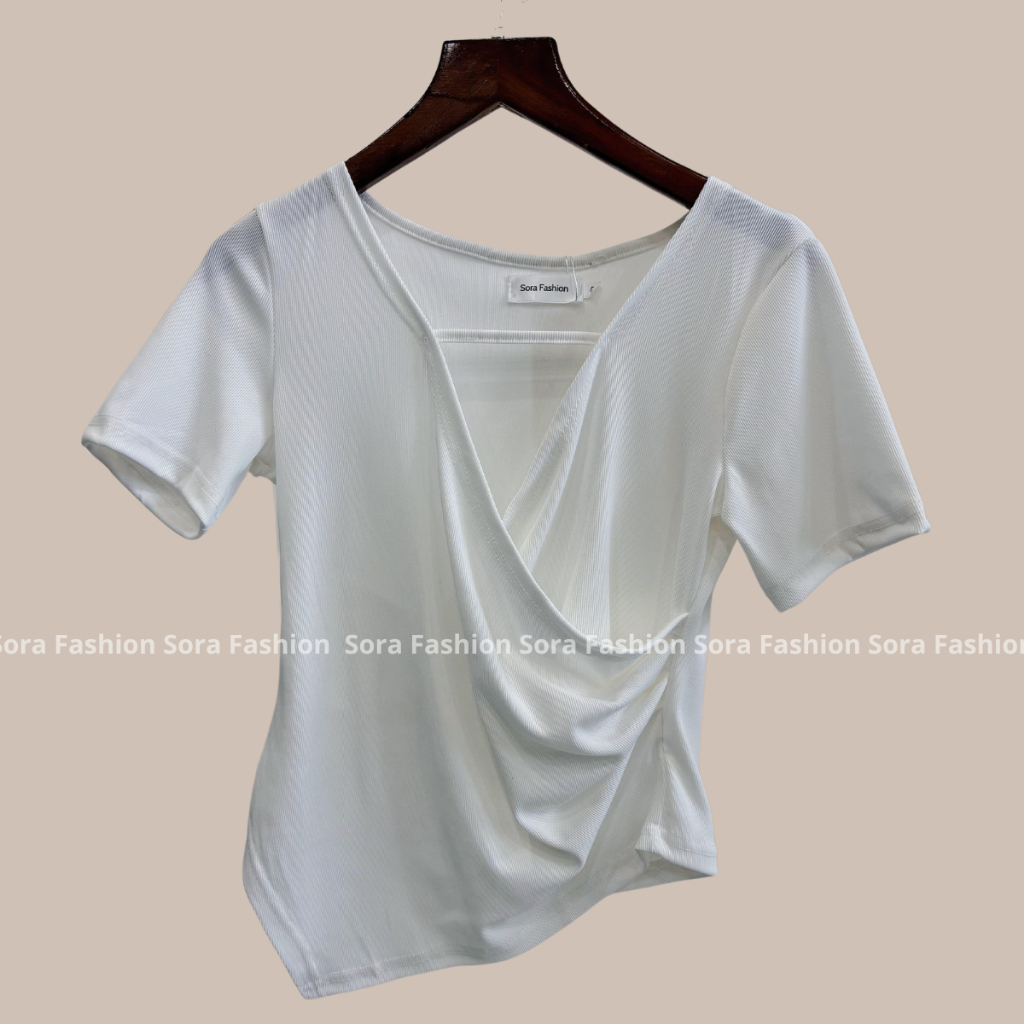 Áo Kiểu Nữ Bigsize Cộc Tay Vạt Chéo Sora FashionÁo Thun Kiểu Nữ Bigsize Ngắn Tay Vạt Chéo Chất Liệu 