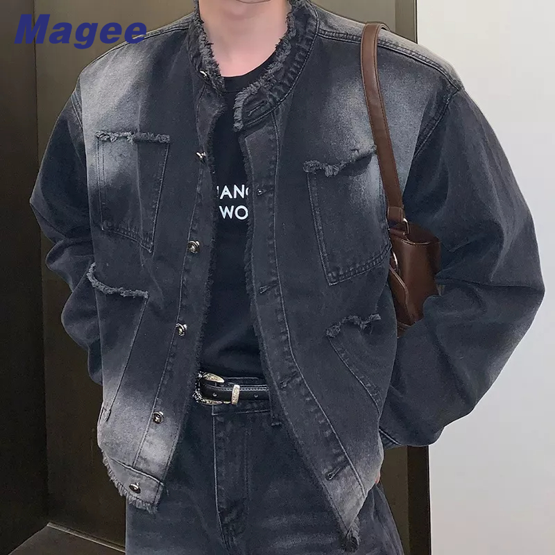 CID Magee áo khoác denim nam mới phiên bản hàn quốc retro giản dị cao cấp gradient burr edge thiết kế áo khoác đường phố cao cấp SS