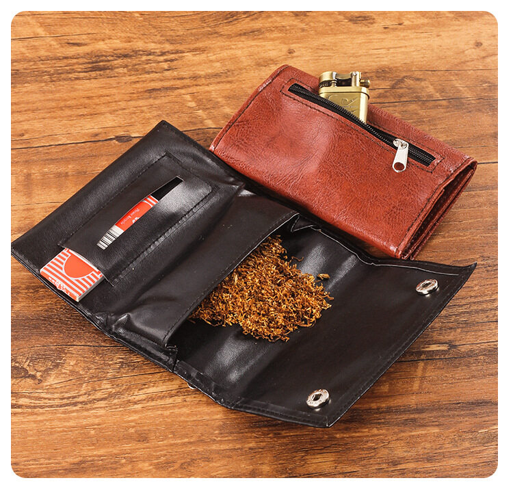 Tragbare Tabaktasche Aus Leder Mit Reißverschluss Und Schnalle_voghion.com