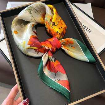 Phụ nữ mới của khăn in cổ áo lông giả lụa khăn choàng khăn quàng vuông phụ nữ Khăn trùm đầu khăn choàng WJ70FZS-01