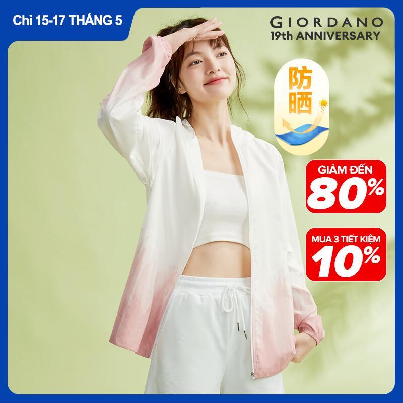 Áo khoác gió nữ liền mũ mỏng nhẹ màu phối dốc thời trang chống UV Giordano Free Shipping 05372065