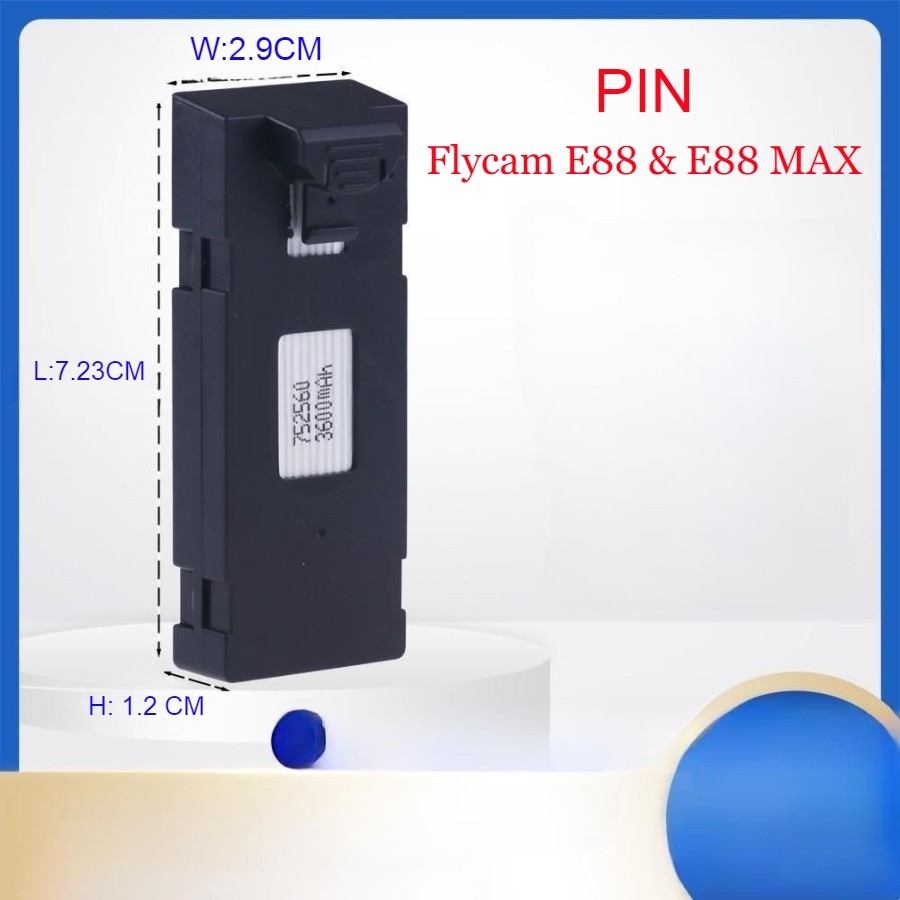 Pin Flycam E88 1800mAh, 3600mAh và dây sạc 3 chân GIÁ RẺ