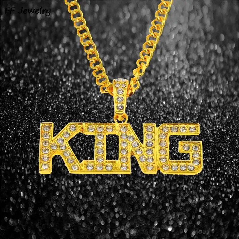 Người Đàn Ông Hip Hop Đầy Đủ Rhinestone Vua Hình Dạng Mặt Dây Chuyền Dây Chuyền lấp lánh đính chuỗi mắt xích Cuban Hiphop Vòng Cổ Người Đàn Ông Đồ Trang Sức Quà Tặng