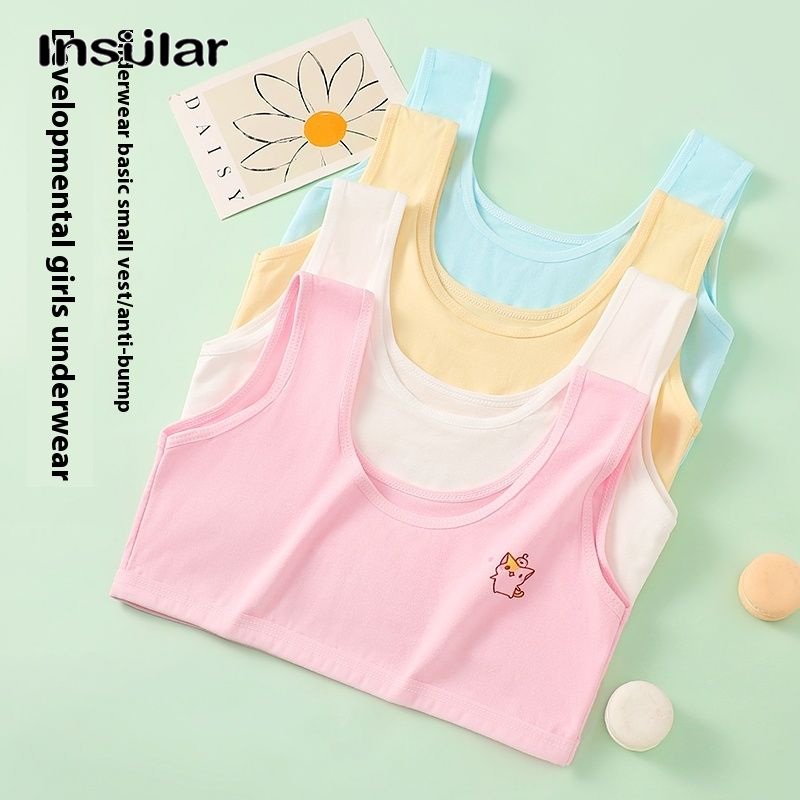 Insular cô gái đồ lót, tinh khiết bông cô gái áo ống trong quá trình phát triển, áo vest mỏng cho học sinh tiểu học
