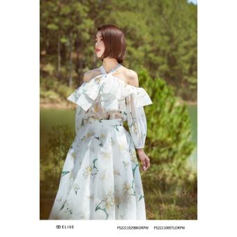 Chân váy tơ trắng hoa ly xếp ly cạp thiết kế Elise FS2211029BKORPW