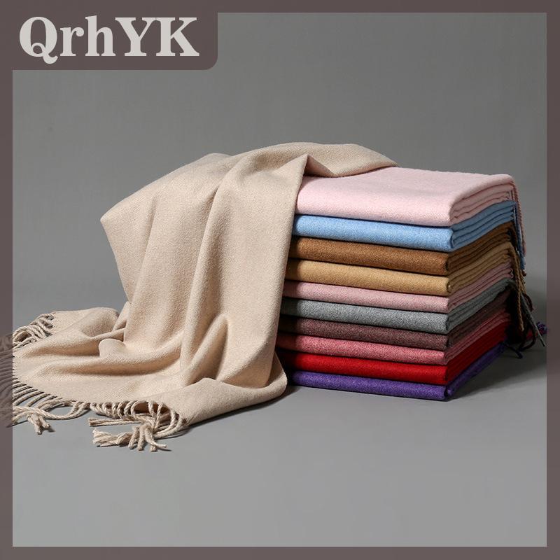 QrhYK Rắn phụ nữ Cashmere khăn mùa thu mùa đông ấm khăn choàng kết thúc tốt đẹp của nam giới Pashmina tua khăn quàng cổ nữ