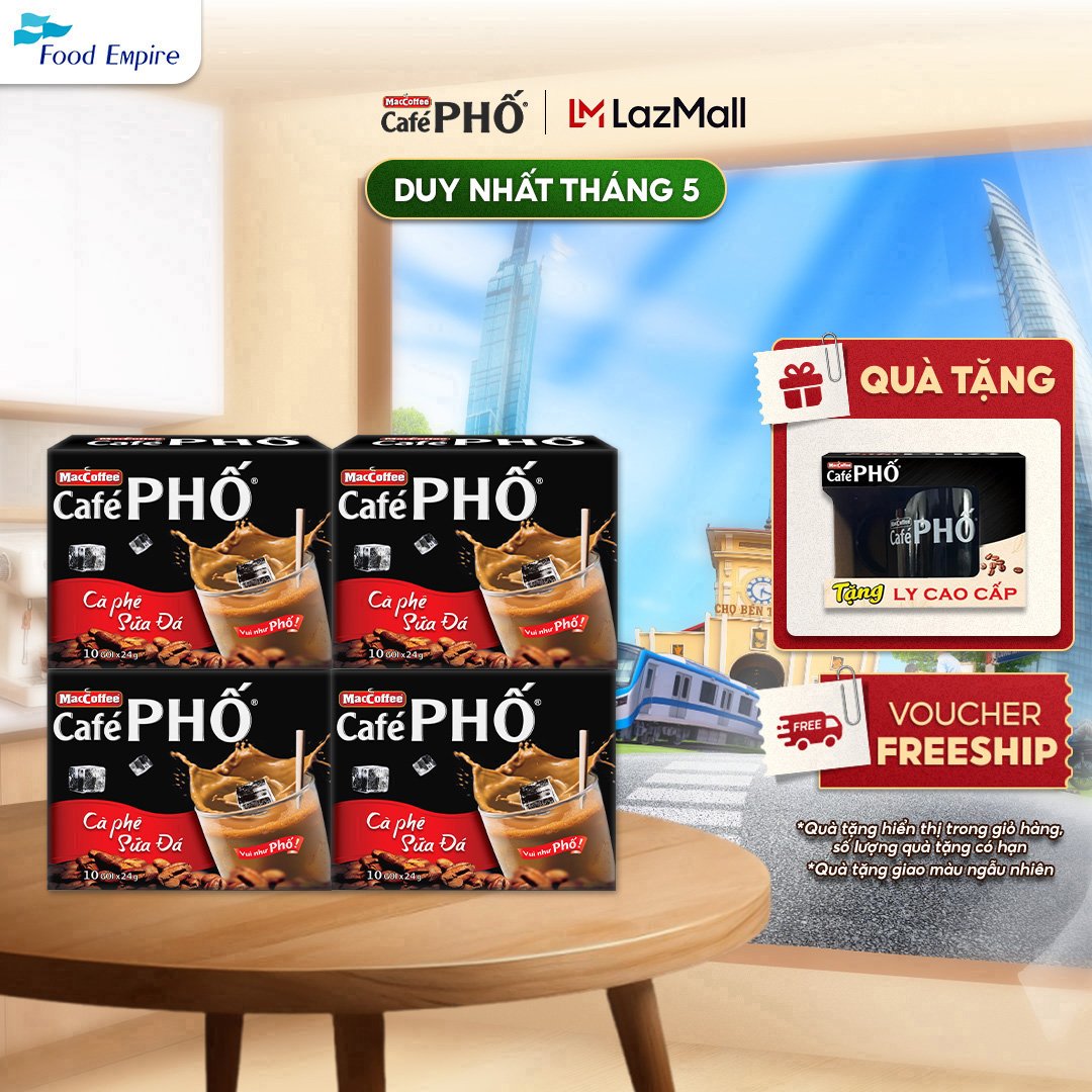 Combo 4 hộp Cà phê phố Sữa Đá - Maccoffee (hộp 10 gói x 24g)