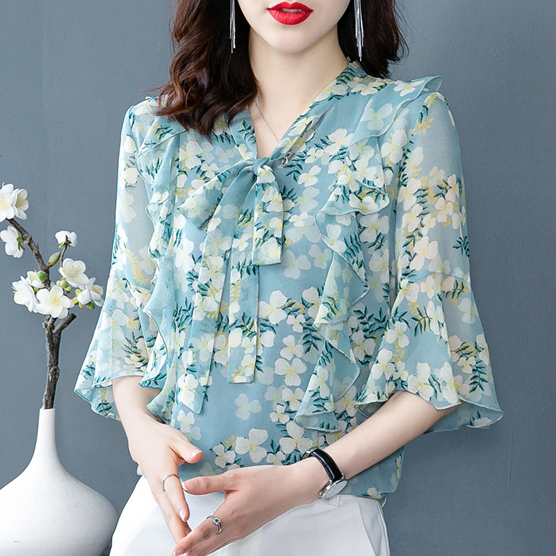 Zhu Xia sơ mi nữ áo sơ mi dáng rộng Áo voan dáng rộng trung niên cho nữ áo sơ mi ngắn tay hợp thời t