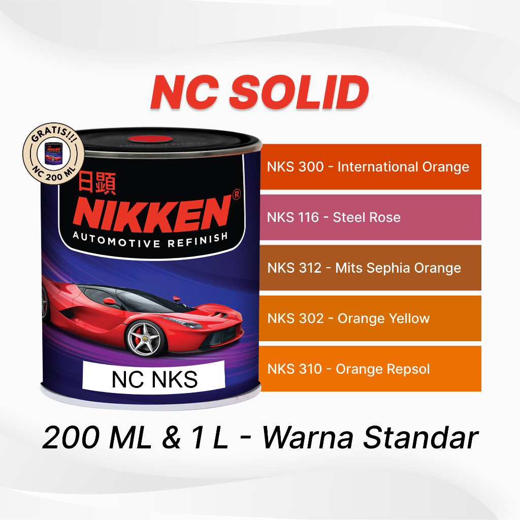 NIKKEN NKS NC Solid Color - Warna Standar - Cat Duco Mobil Motor Kayu Besi - International Orange / Steel Rose / Mits Sephia Orange / Orange Yellow / Orange Repsol Giá 24,200 Đồng*Miễn phí vận chuyển