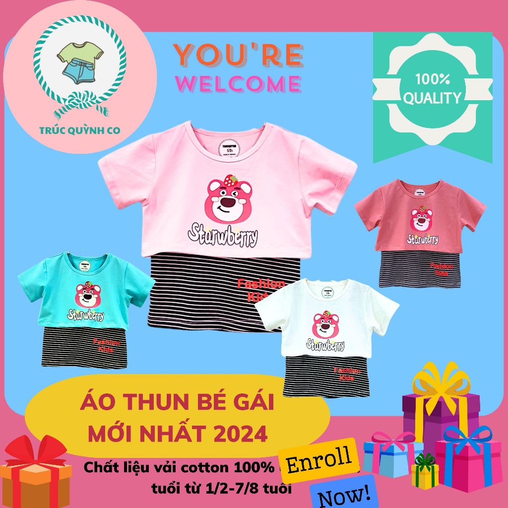 Áo Thun Giá Gẻ, Áo Thun 2 Lớp Hình Gấu Dâu Tây Phù Hợp Mọi Hoạt Động bé 12kg đến 33kg - 6