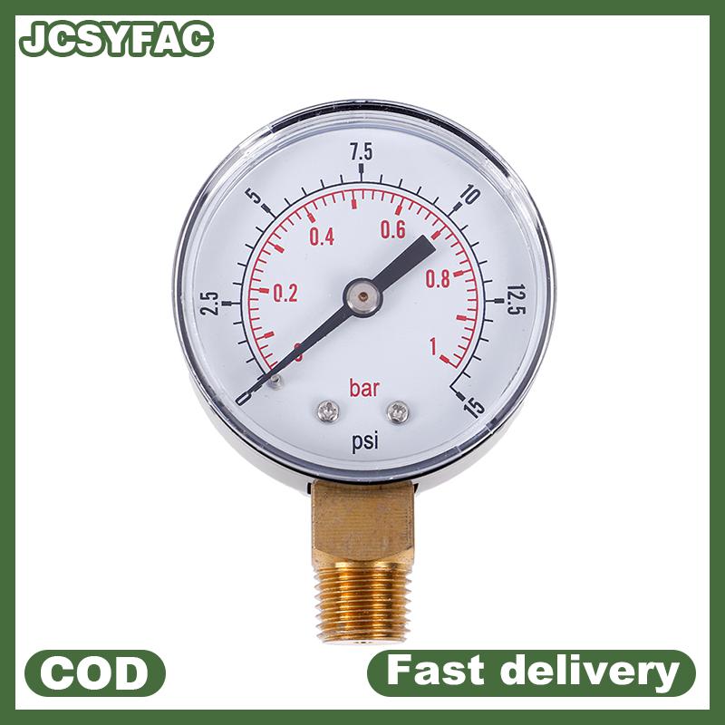 JCSYFAC Đồng hồ đo áp suất thấp cho nhiên liệu Air Oil gas Water 50mm 0-15 PSI 0-1 Bar 1 4 bspt