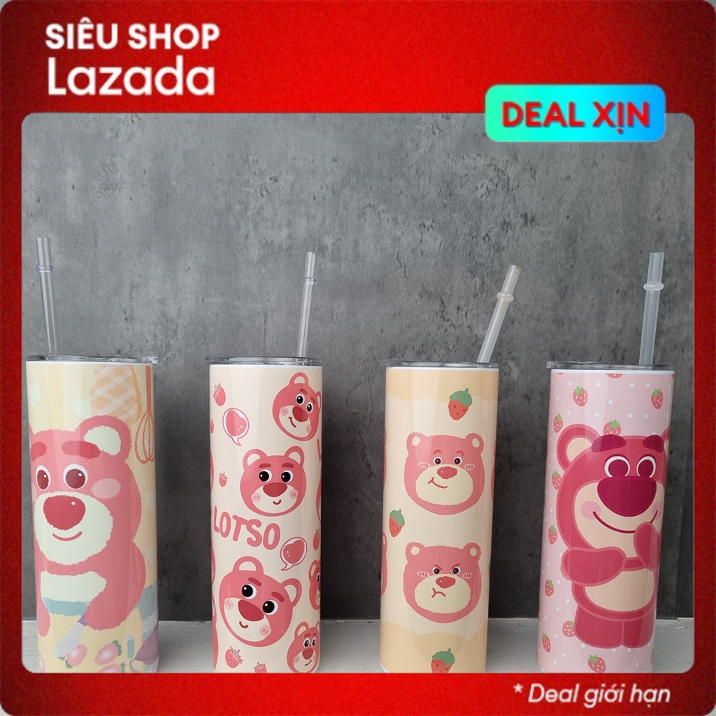 Bình nước gấu dâu lotso giữ nhiệt - ly giữ nhiệt gấu dâu lotso - bình giữ nhiệt gấu dâu lotso - 600ml - inox 304