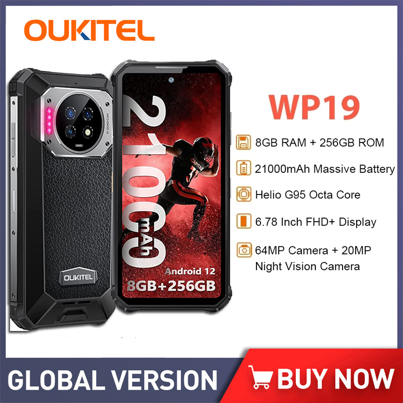 Oukitel WP19 Rugged Phone Night Vision, 21000 mAh, Smartphone, 8GB, 256GB, 64M Camera, Cell phone, 90 Hz Helio G95 Mobile Phone ราคา 9,950 บาท*ส่งฟรี