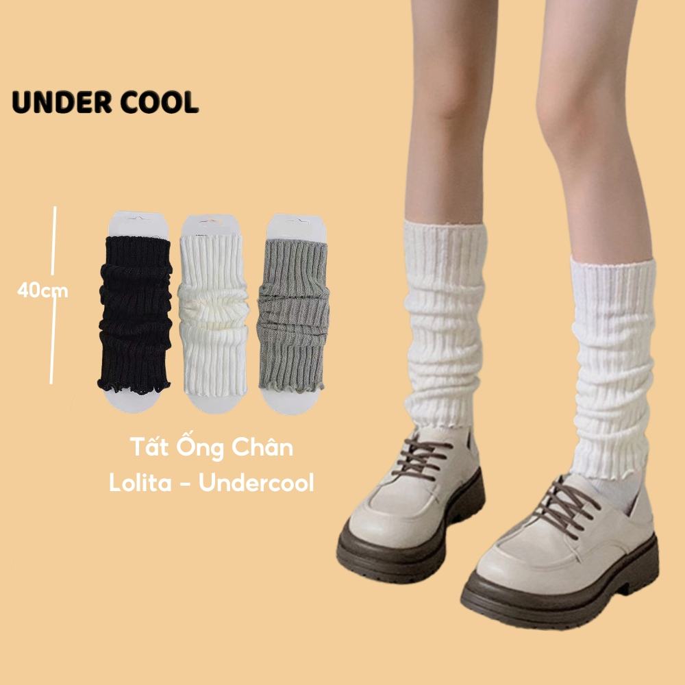 Tất ống chân len UNDERCOOL chất dệt kim đen trắng ghi giữ ấm chân mùa đông phong cách y2k Lolita Nhật Bản TC79
