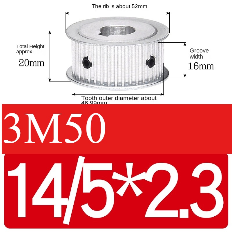 Bánh Răng Đồng Bộ 3M 50 Răng AF Guangfa - Hai Mặt Phẳng, Rãnh 16mm, Lỗ 5-30mm, Nhôm, Truyền Động Chính Xác Công Nghiệp - 16 Lỗ 14/5*2.3