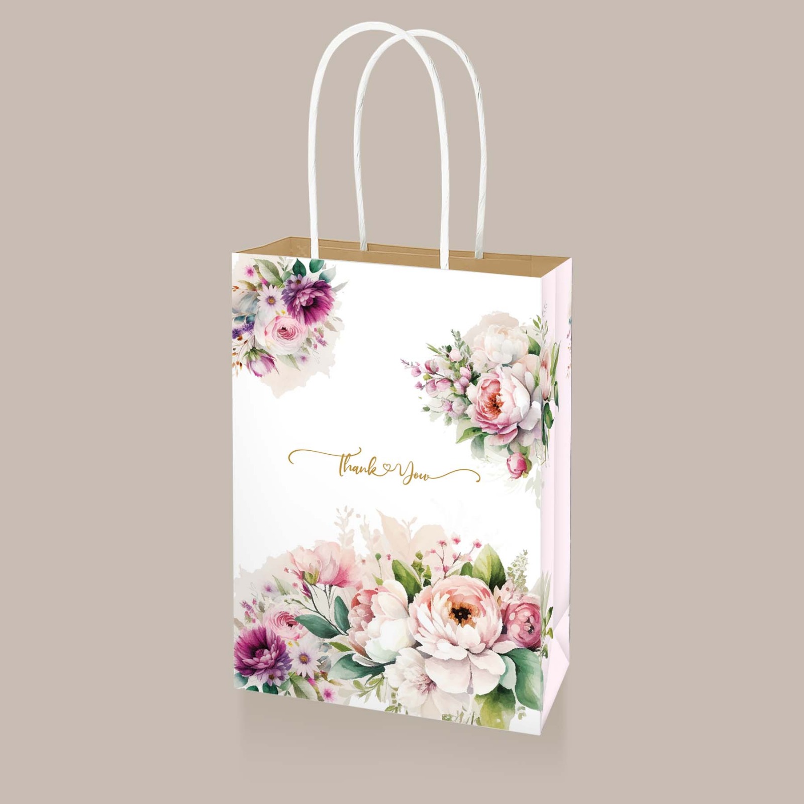 Store Age [50pcs] PROMOSI Love Floral Flower Printed Thank You Bag with 120gsm Japan Paper Wedding Bag Bag Kahwin Gift Bags Goody Bags