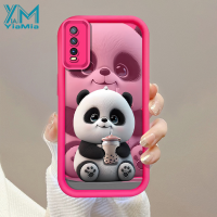 YiaMia Casing For VIVO Y20 Y20A Y20S Y20i Y12S Y12A V2026 V2027 V2028 V2029 V2032 V2033 V2042 V2043 Y3S Y75 T1 Y55 Y02 Y02A Y02S Fashion Milk Tea Round Panda Cute Phone Case TPU Soft Shockproof Protective Phone Cover