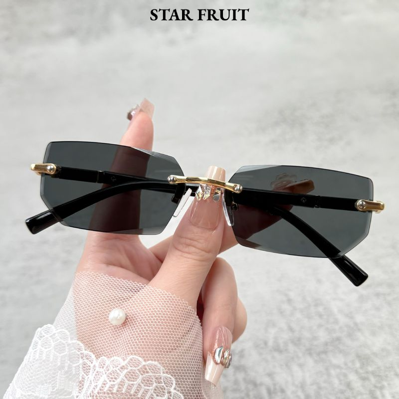 STAR FRUIT⭐ Stylish Rimless Square Sunglasses for Men - UV400 Protection, Fashionable Design for Outdoor Activities and Daily Wear ราคา 43 บาท*ส่งฟรี