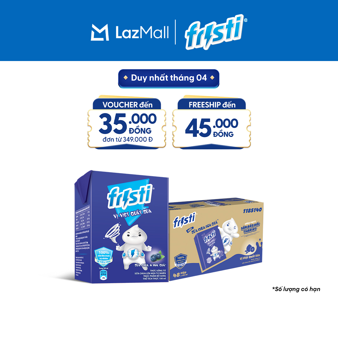 Thùng 48 Hộp Sữa Chua Lên Men Tự Nhiên Fristi Vị Việt Quất Sữa 100ml (48x100ml)