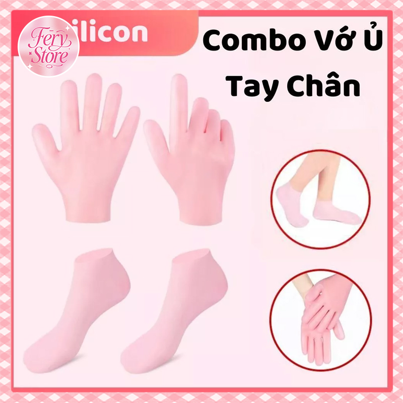 Combo Vớ Ủ Tay Chân Silicon Giúp Dưỡng Mềm Da Chống Khô Da, tất ủ tay chân chống trượt tiện lợi