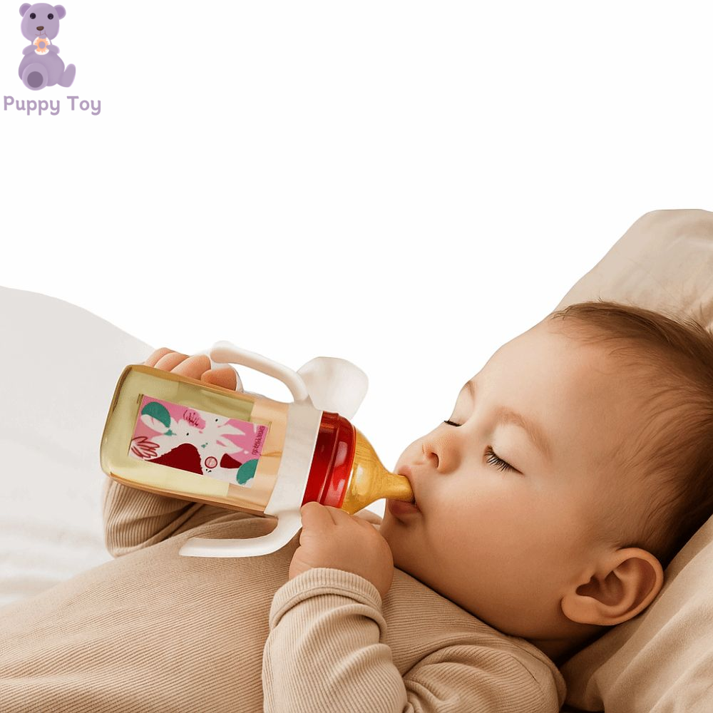 TESDFD Cấp thực phẩm Bình sữa cho bé 300ml Trẻ sơ sinh PP Bình sữa cho bé Chống rơi Núm vú silicone Bình sữa có tay cầm Dụng cụ ăn uống