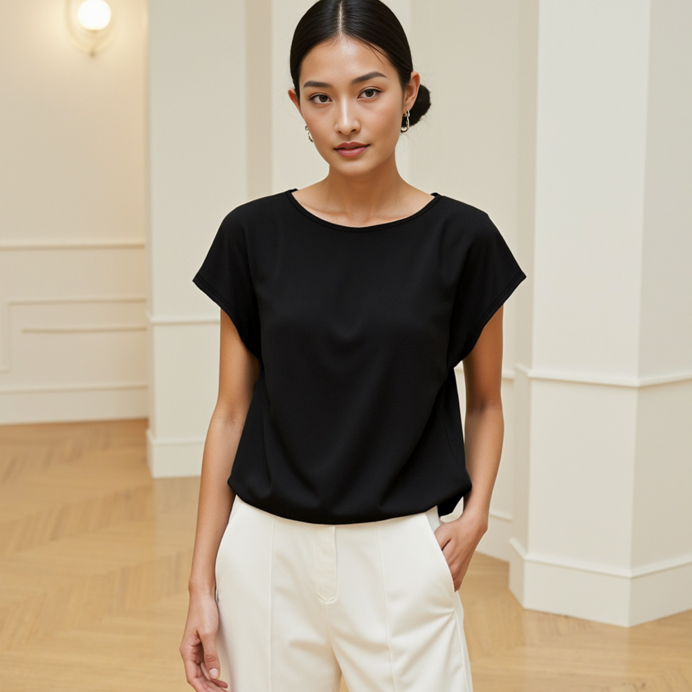 BRANCHÉ เสื้อยืดสำหรับผู้หญิงฤดูร้อนที่เรียบง่ายธรรมดาแขนสั้นคอกลมหลวมพอดีสำนักงานเลดี้เสื้อยืด B250415 ราคา 116 บาท*ส่งฟรี