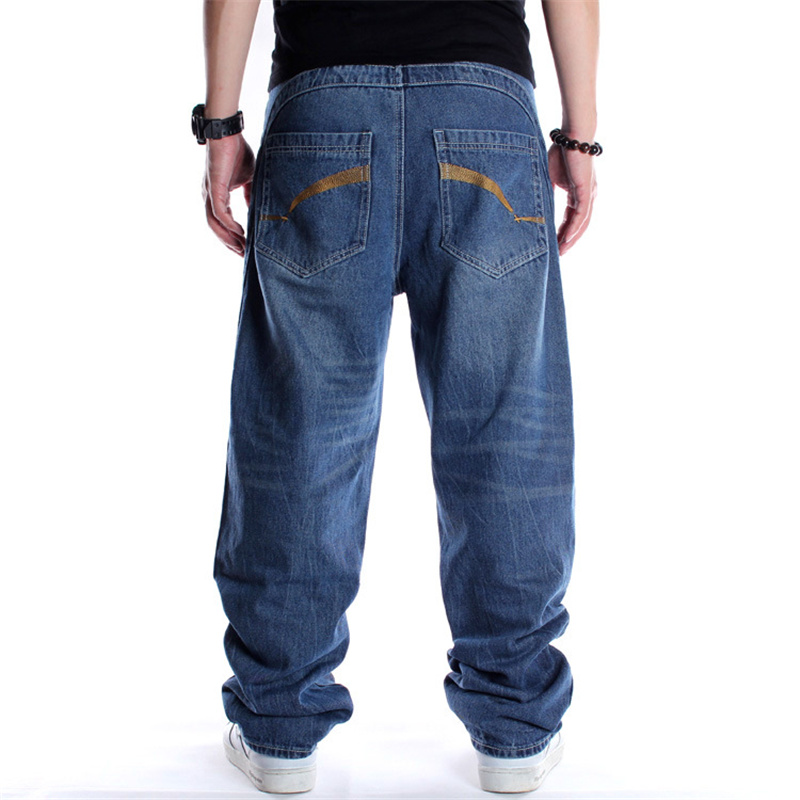 Blue Cargo Pocket Jeans For Men Wide Leg Baggy Homme Biker Denim