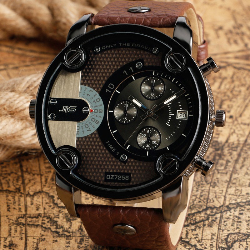 Explosive Large dial retro fashion trendy male calendar military watch European and American style sports quartz watch leather belt watch