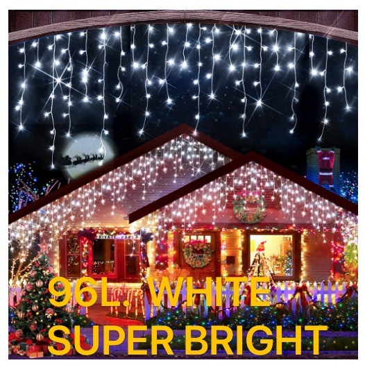 96L LED Christmas Light Icicle Waterfall Fairy String Curtain Lights Garland Outdoor Wedding Party Decor