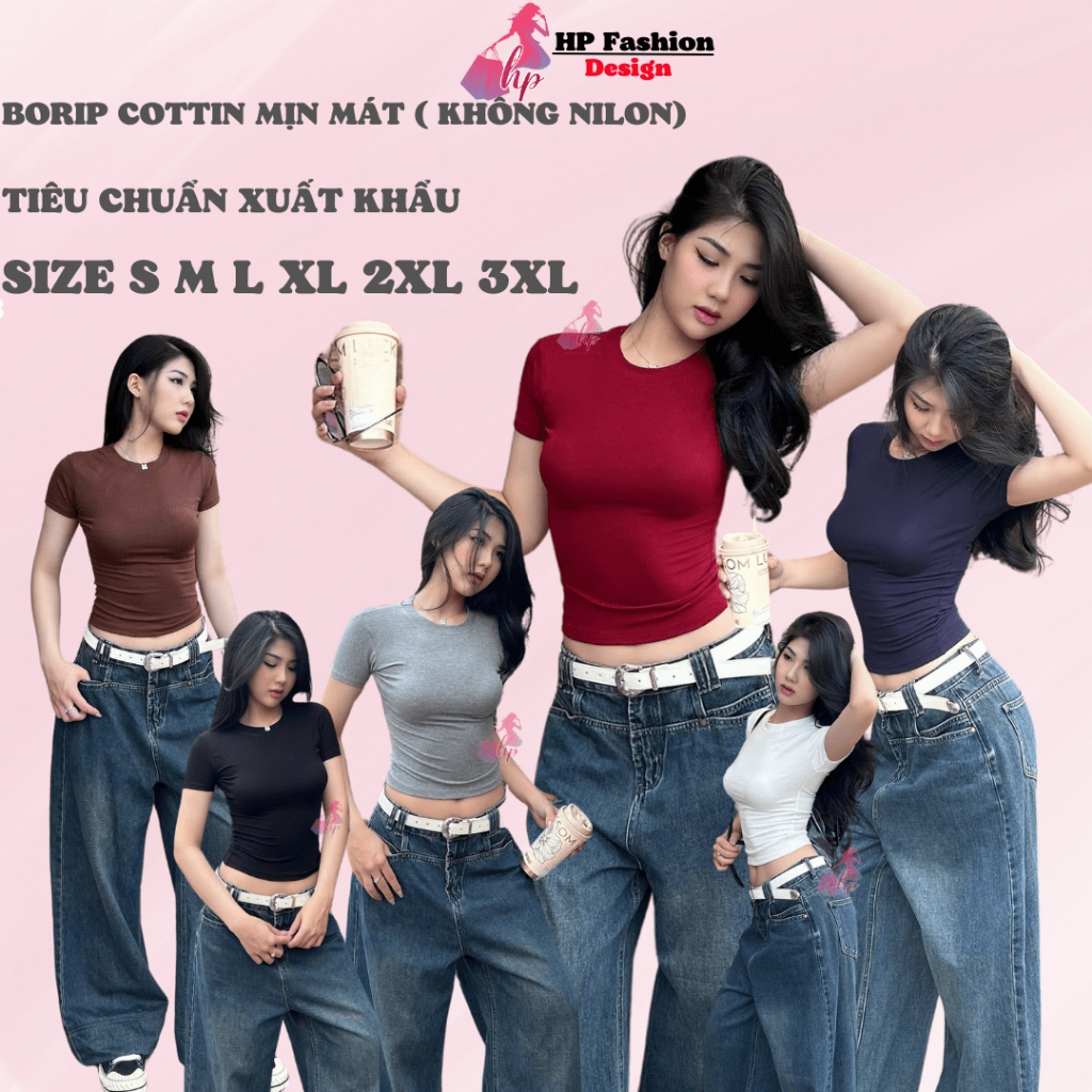 Áo thun nữ chiết eo basic cổ tròn, áo phông nữ ôm body cộc ngắn tay vải baby tee có bigsize mùa hè HP30