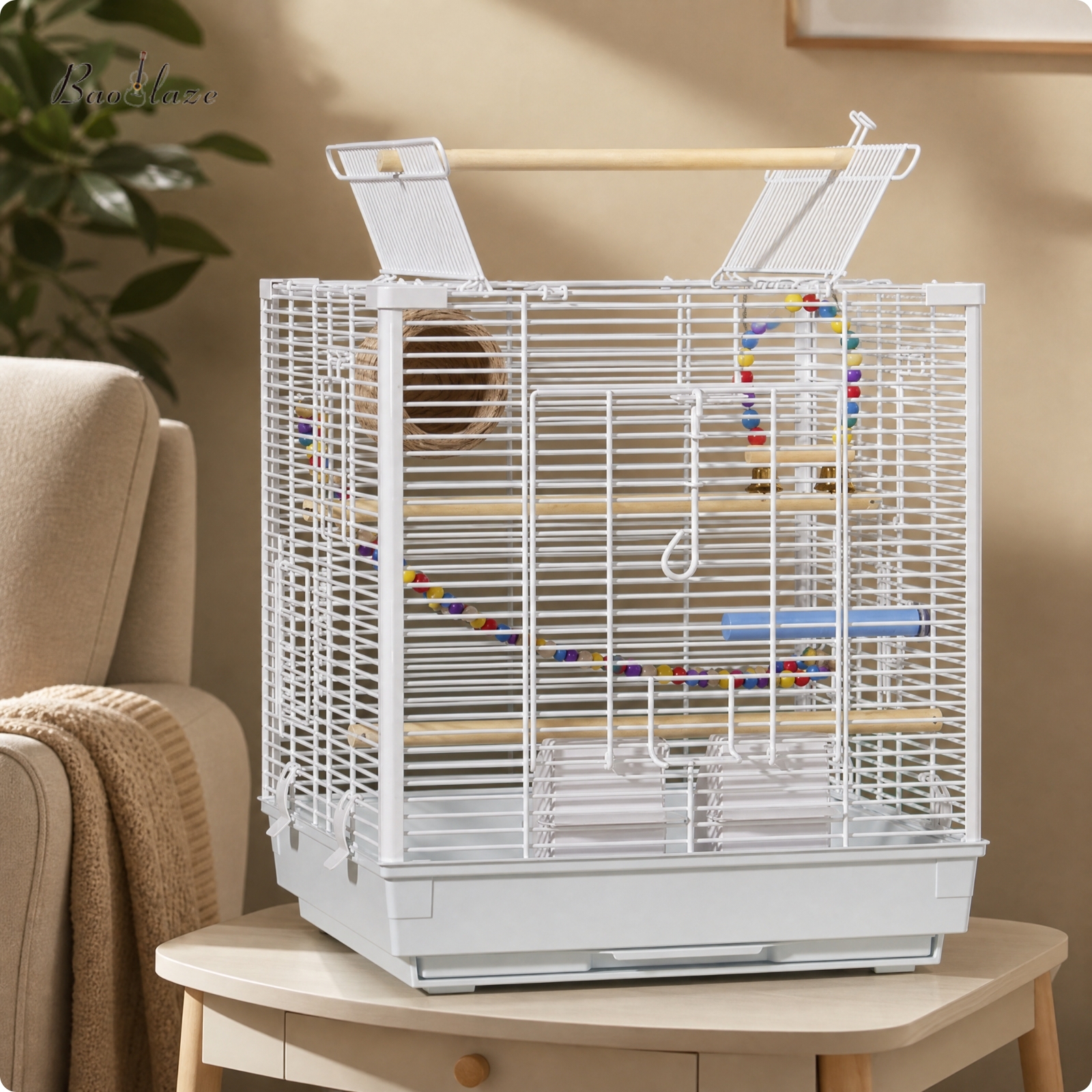 อุปกรณ์และอาหารสัตว์เลี้ยง Baoblaze ทำความสะอาดง่ายกรงนกโลหะสีขาว Secure Square Open-Top Bird Cage กรงนกที่แข็งแรงพร้อมคอนและอุปกรณ์เสริมยาวนานสำหรับเจ้าของนกแก้ว ราคา 12,216 บาท*ส่งฟรี