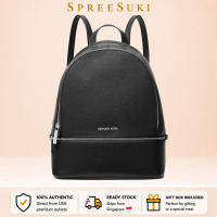 Michael Kors Backpack In Gift Box Rhea Medium Pebbled Leather Backpack Black # 35T5SM9M1L
