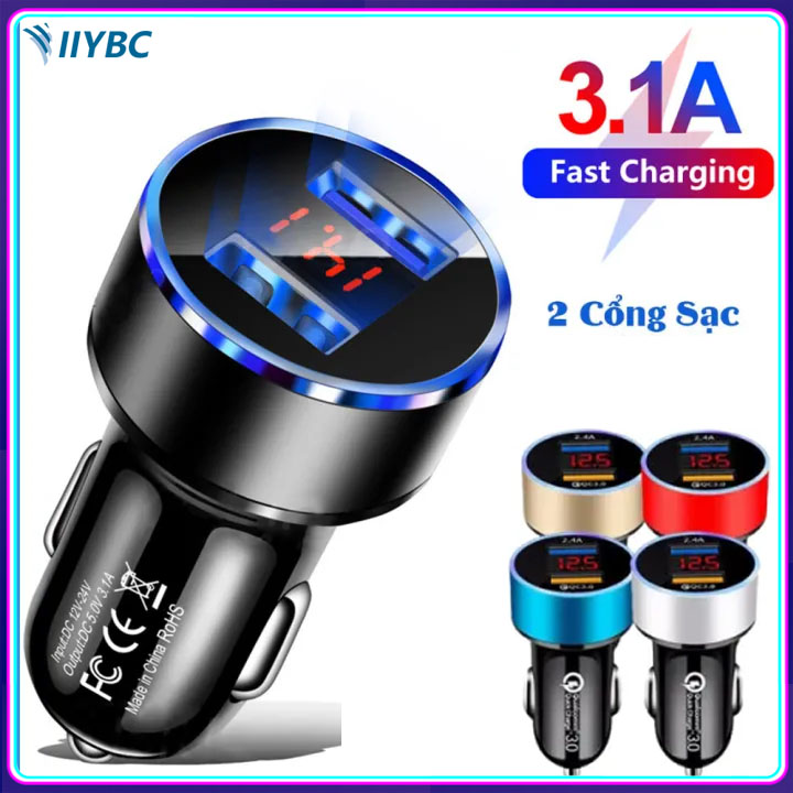 Iiybc tẩu sạc nhanh xe hơi qc 3.0 2 usb có đèn led phát sáng cốc sạc ô tô cho điện thoại củ sạc xe hơi tương thích mọi thiết bị cóc sạc nhanh xe hơi sạc trên xe hơi củ sạc xe hơi iphone samsung xiaomi cục sạc điện thoại xe