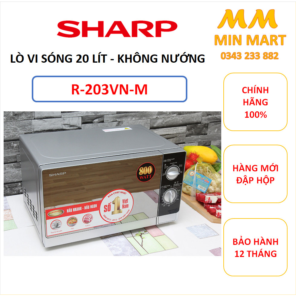 Lò Vi Sóng Sharp R-203VN-M Mặt Gương - 20 Lít Không Nướng: Cam Kết Chính Hãng, Hàng Mới 100%, Bảo Hành 12 Tháng