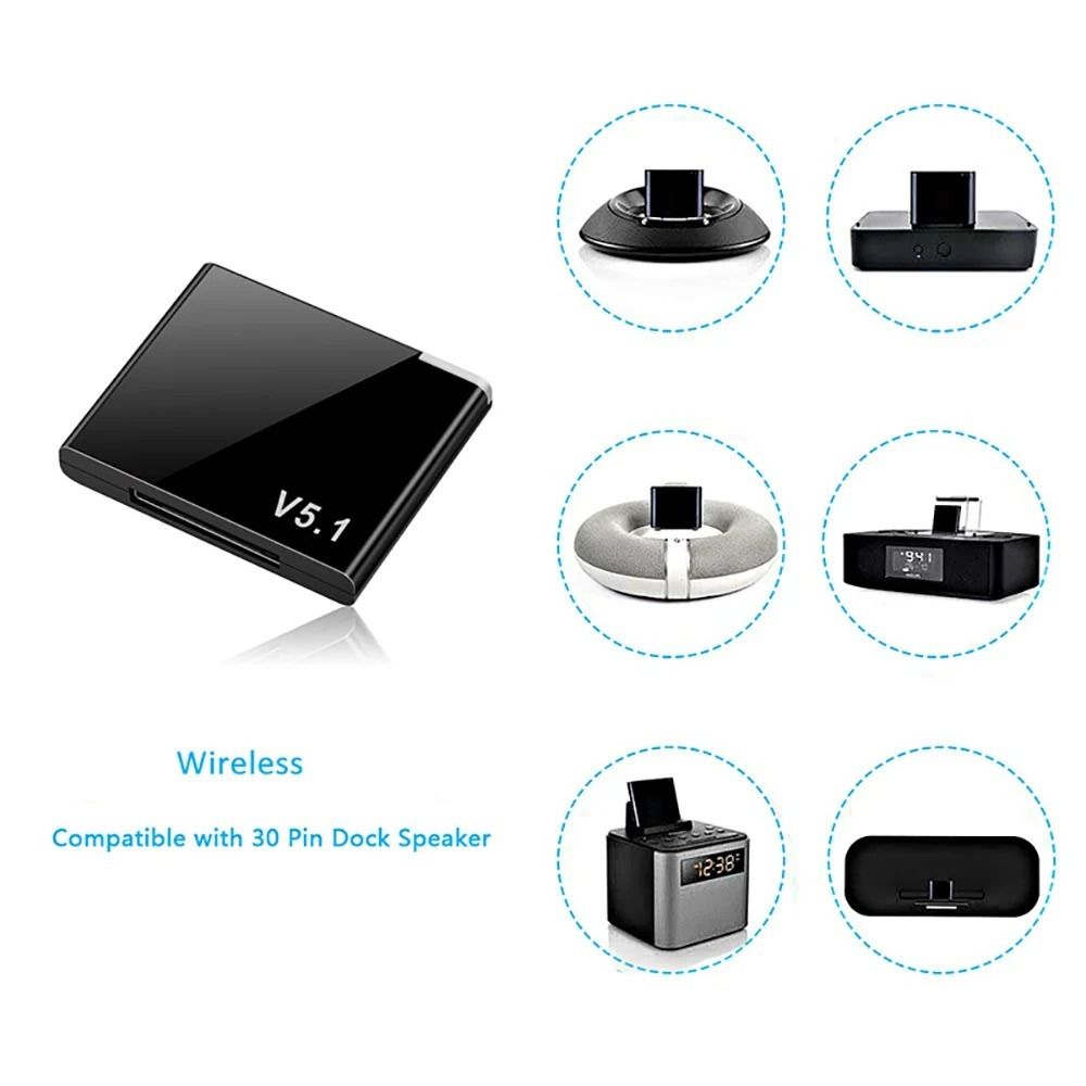 CHCA Bluetooth 5.1 Bộ thu âm thanh 5.1 Dock 30 pin Mini Bộ chuyển đổi bộ thu bluetooth 5.1 30 chân Loa di động Giắc cắm Bộ chuyển đổi không dây Bluetooth A2DP