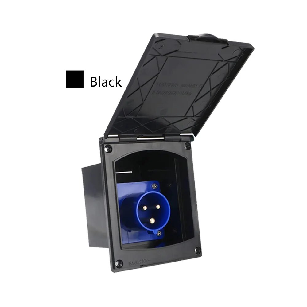 Caravan tuôn ra phù hợp 220-2400V màu trắng 3 móc màu đen miếng cắm ổ điện bên ngoài tuôn ra RV đầu vào lên hộp 16A bộ phận pin
